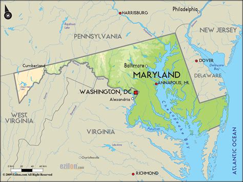 Geographical Map of Maryland