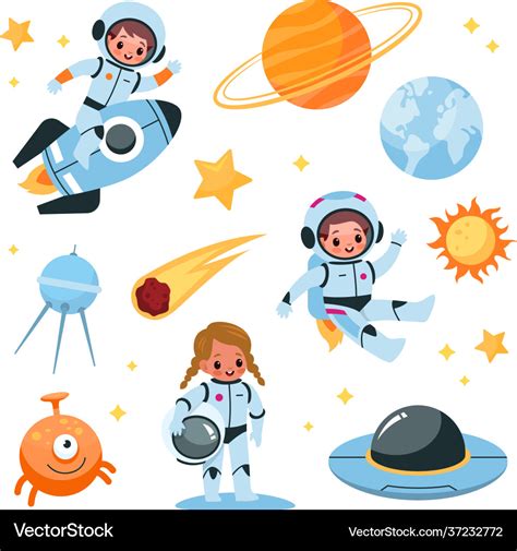 Kids space elements collection astronaut children Vector Image