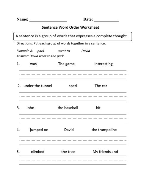 Free Printable Sentence Worksheet First Grade