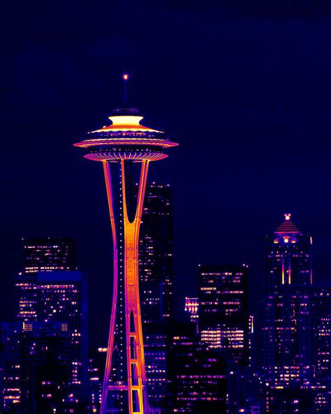 Space Needle at Night in Thermal Color Photograph by Mark J Seefeldt