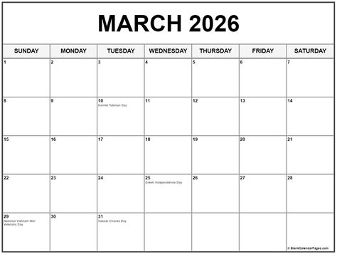 March 2026 with holidays calendar