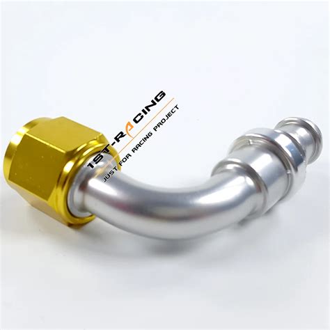 Universal AN 6 90Degree Push on Hose End Oil Fuel Line Fitting golden+silver T6061 Alloy ...