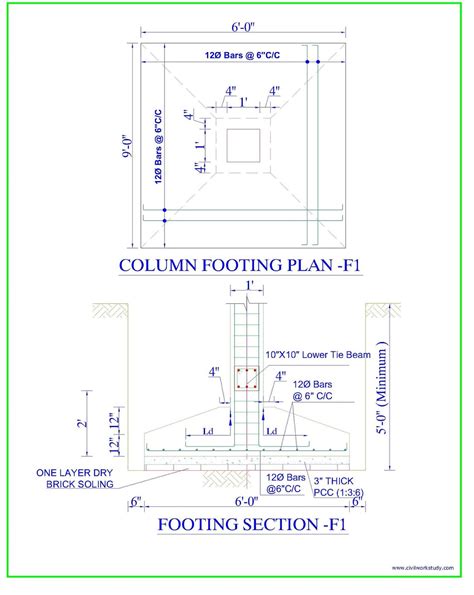 Isolated Footing Reinforcement Detail, Soil Bearing Capacity