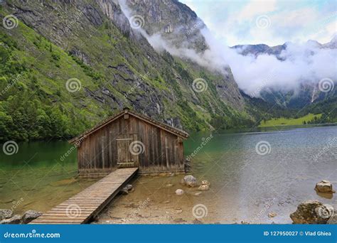 Obersee Lake, Bavaria, Germany Stock Image - Image of forest, boathouse ...