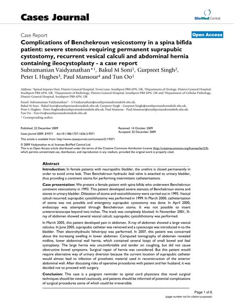 (PDF) Complications of Benchekroun vesicostomy in a spina bifida patient: Severe stenosis ...