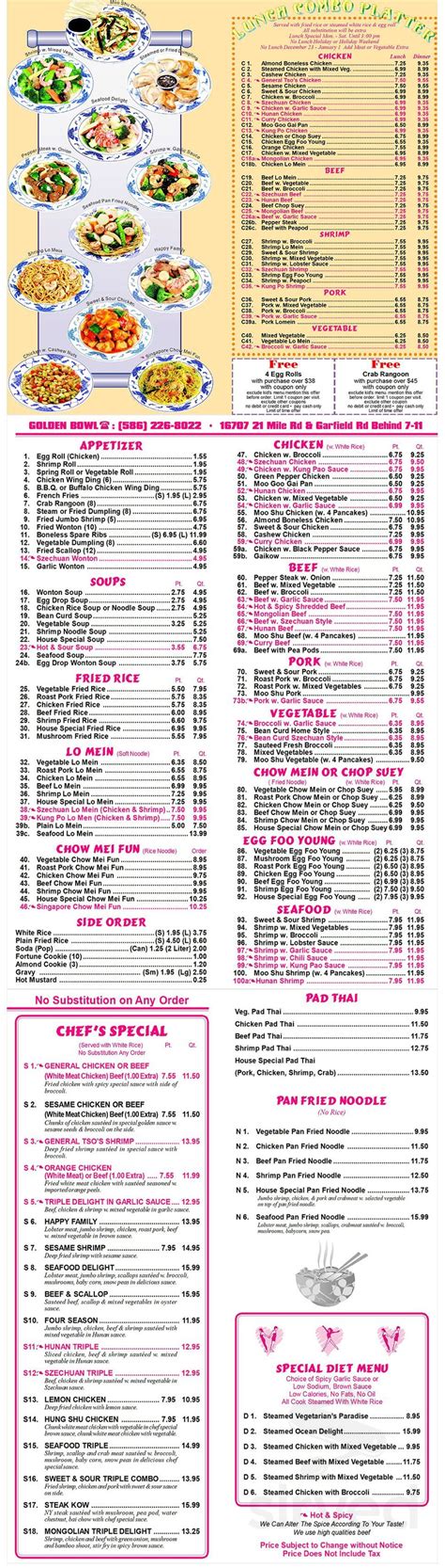 Golden Bowl Carry Out menu in Macomb, Michigan, USA