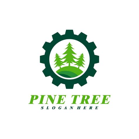 Pine Tree with Gear logo design vector. Creative Pine Tree logo ...