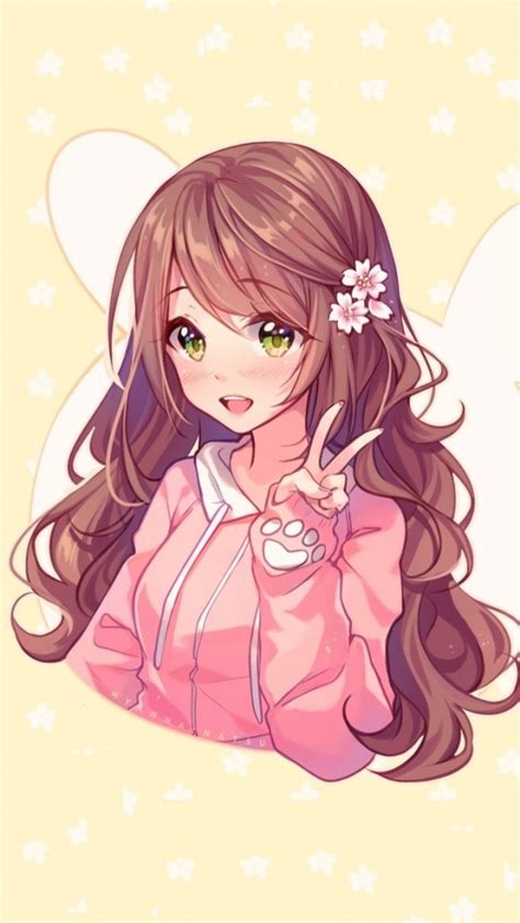 Artwork Cute Anime Girl Green Eyes Wallpaper Cutie - Brown Hair Anime ...