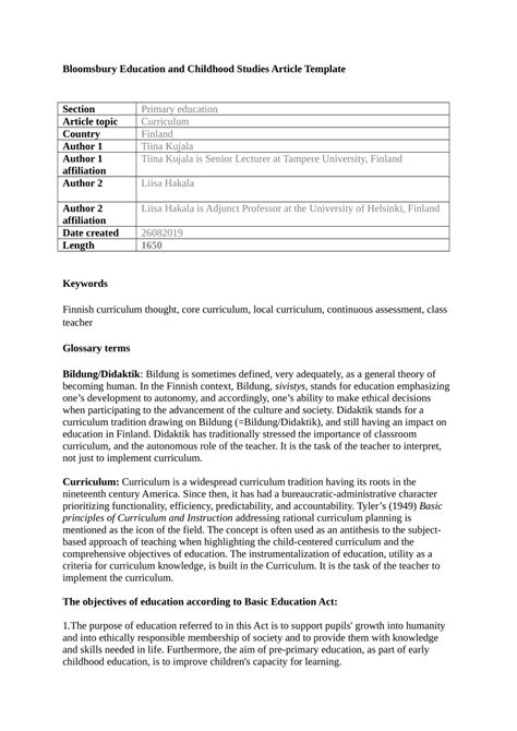 (PDF) Curriculum in Primary Education (Finland)