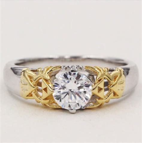 14k Gold And White Sapphire Legend Of Zelda Triforce Hyrule Crest Engagement Wedding Promise ...