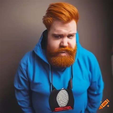 Twitch streamer caseoh, fat man with ginger colored beard, blue hoodie ...