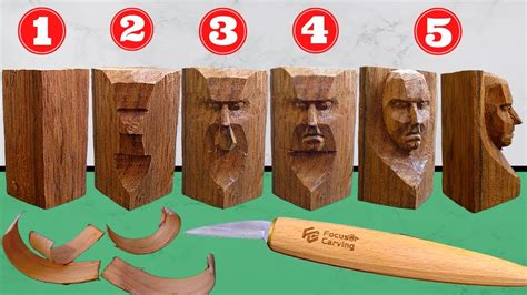 5 Steps for CARVE a FACE, KNIFE ONLY, Whittling WOOD CARVING for beginners, Focuser Carving ...