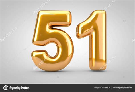 Golden metallic balloon number 51 isolated on white background. Stock ...