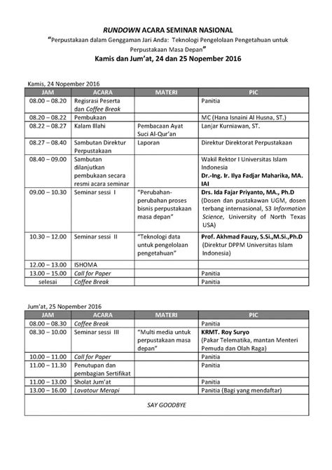 RUNDOWN ACARA SEMINAR NASIONAL “Perpustakaan dalam Genggaman Jari Anda ...