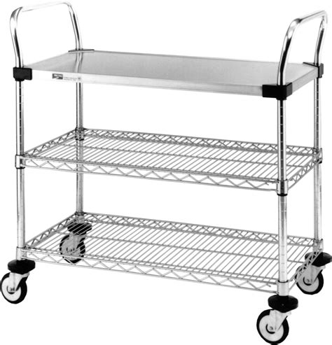 Utility Cart (24"x36") with 1 Solid and 2 Wire Shelves- Stainless Steel ...