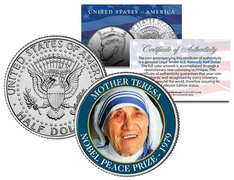 MOTHER TERESA * 1979 NOBEL PEACE PRIZE * Colorized JFK Half Dollar U.S ...