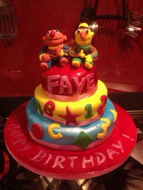 Bert and Ernie, Sesame Street novelty cake, 3 tiers, 1st birthday, alphabet, red, primary ...