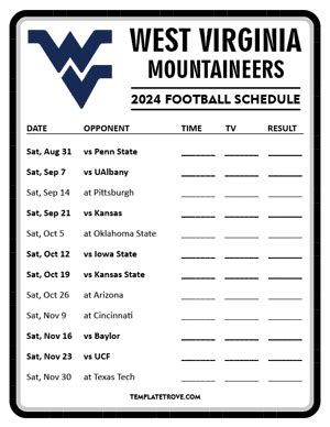 Printable 2024 West Virginia Mountaineers Football Schedule