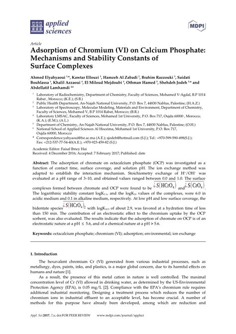 (PDF) Adsorption of chromium (VI) on calcium phosphate: mechanisms and stability constants of ...