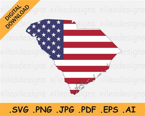 South Carolina Map US Flag Svg SC USA on American Flag, America State ...