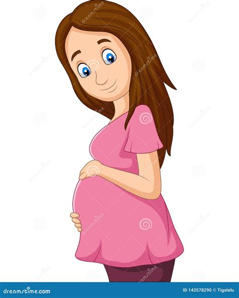 Cartoon Pregnant Woman on White Background Stock Vector - Illustration of caressing, holding ...