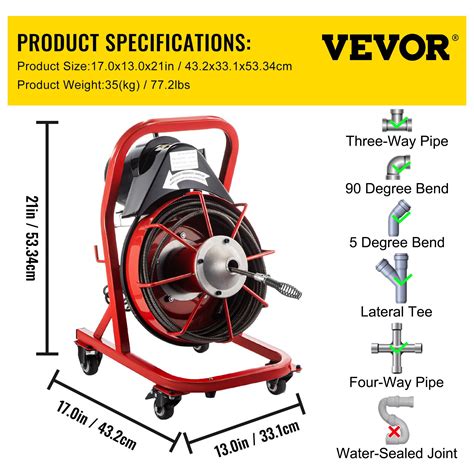 VEVOR Electric Drain Auger, 75' x 1/2", 370W Drain Cleaner Machine Fit ...