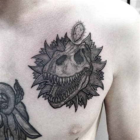 T-Rex Skull Tattoo on Chest - Best Tattoo Ideas Gallery