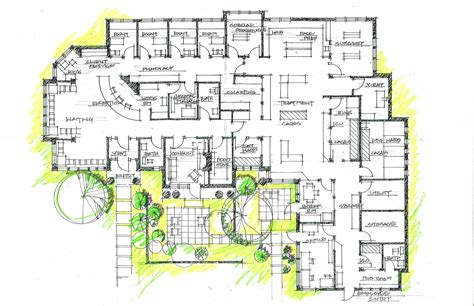 a drawing of a floor plan for a building with lots of windows and ...