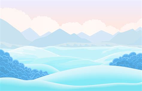 Vector winter horizontal landscape with snow capped valley. Cartoon ...