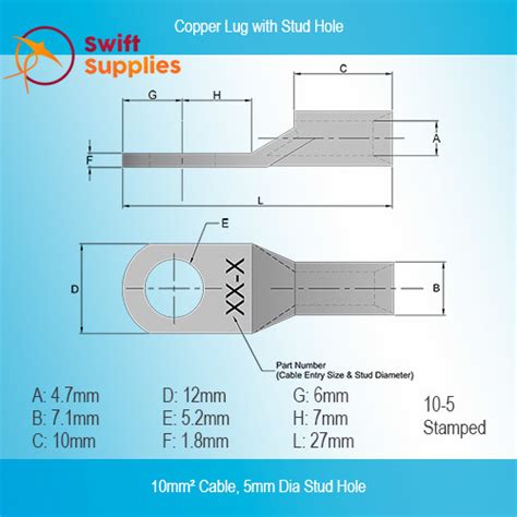 Copper Cable Lugs - 10mm² Cable Opening