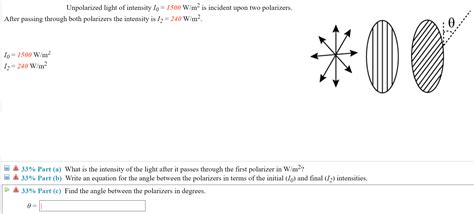 Solved Unpolarized light of intensity 10 = 1500 W/m² is | Chegg.com