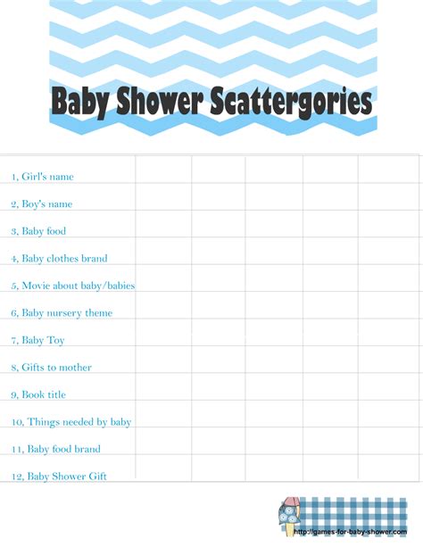 Baby Shower Scattergories Free Printable Game