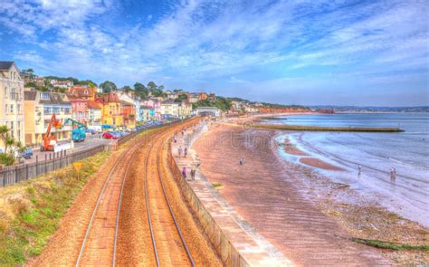 Dawlish Devon England With Beach Railway Track And Sea On Blue Sky Summer Day In HDR Stock Photo ...