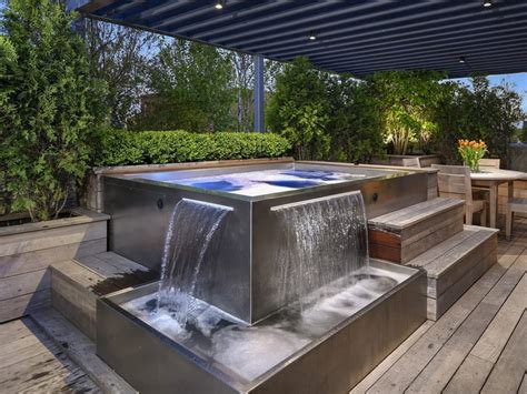 Above-ground outdoor rectangular hot tub Stainless Steel Spa with Water Features By Diamond Spas