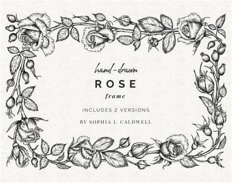 Rose Floral Digital Border Frame Black White Hand Drawn - Etsy