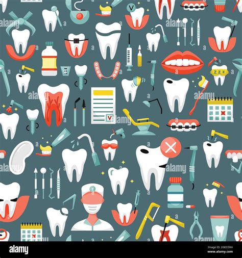 Vector seamless pattern with dentistry icons. Dental background Stock ...