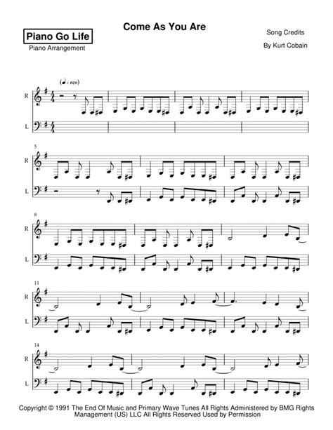 Come As You Are by Nirvana - Piano Solo - Digital Sheet Music | Sheet ...