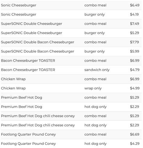 Sonic Combo Meals | Menu and Prices