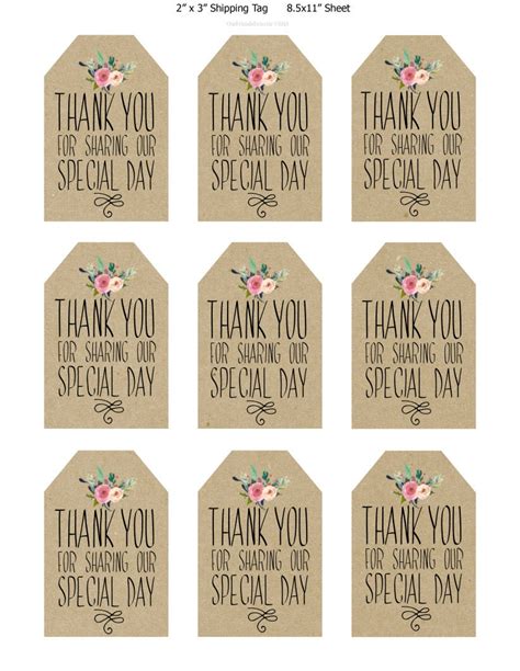 printable wedding favor tags thank you printable tags