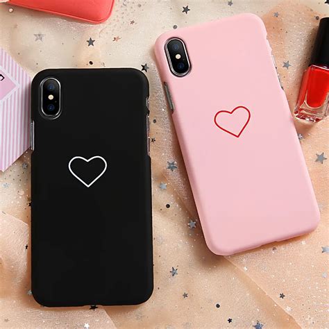 Phone Case For iPhone 6 6S 7 8 Plus X Case Cute Heart Pattern Slim Girl Black Pink Cover For ...