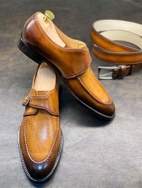 Best Handmade Men's Tan Leather Monk Shoes, Premium Mustard Formal ...