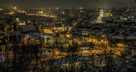 Vilnius old town panorama at night. ... | Stock image | Colourbox