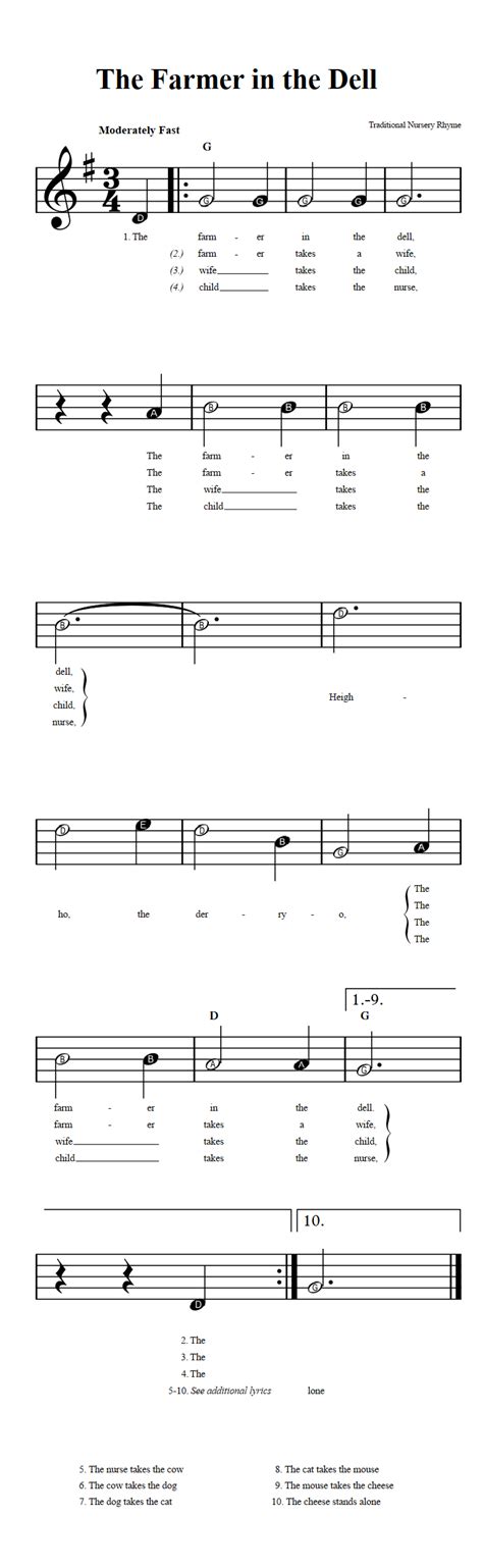 The Farmer in the Dell: Beginner Sheet Music with Chords and Lyrics