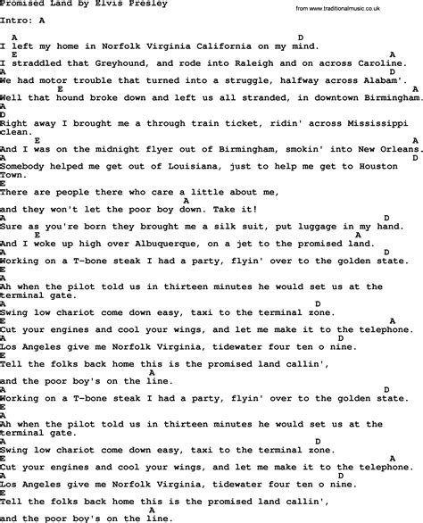 Promised Land, by Elvis Presley - lyrics and chords