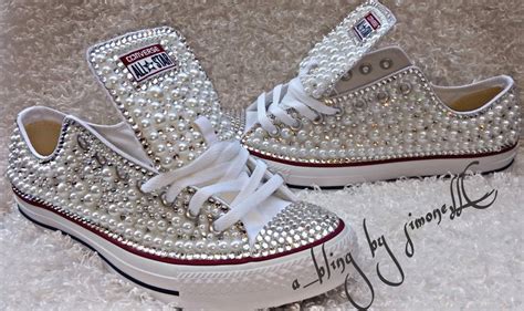 Adults custom bling and pearls converse