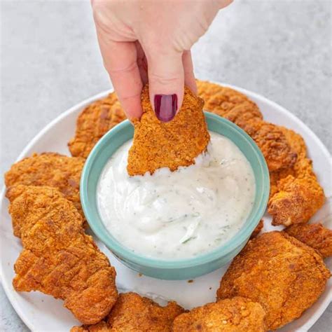 Baked Chicken Tenders with Healthy Ranch Dipping Sauce - Strawberry ...