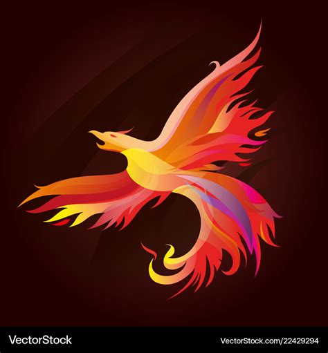 Fiery phoenix in bright colors Royalty Free Vector Image