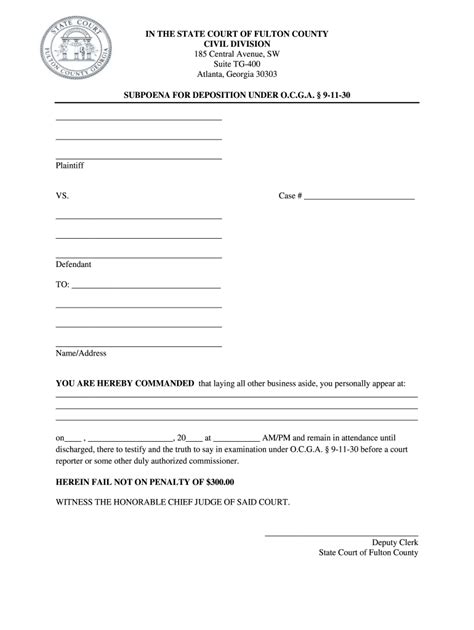 Subpoena for Deposition State Court Fulton County - Fill Out and Sign Printable PDF Template ...