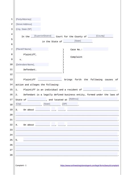 Lawsuit Complaint Template