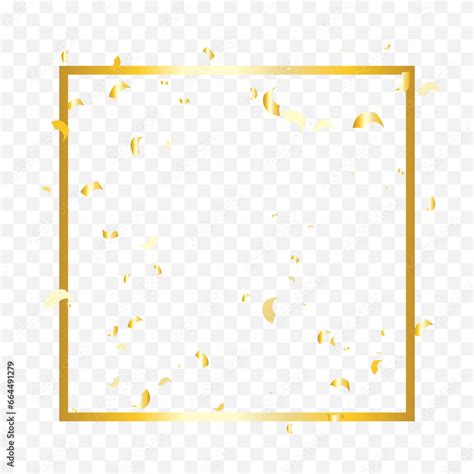 Golden Confetti Ribbons With Border Frame On Transparent Background ...